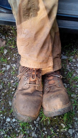 Formerly brand new boots after a successful emergence from the cave. Exhausted and thoroughly happy.